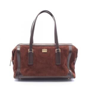 Salvatore Ferragamo Corduroy Handbag, Leather and Fabric, Women's, Brown, 21 ...